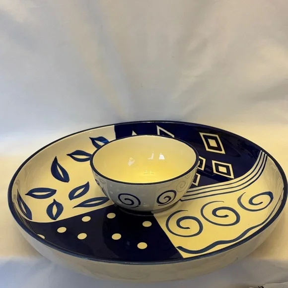 NEW VINTAGE 90’sCARDINAL BLUE BAYOU HANDPAINTED SERVING TRAY WITH SALSA/DIP BOWL - Picture 6 of 11